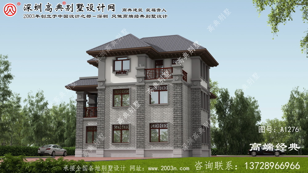 靜?？h農村三層別墅外觀效果圖	