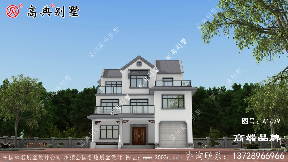 農(nóng)村建房戶型圖灰屋頂和米白色外墻優(yōu)雅
