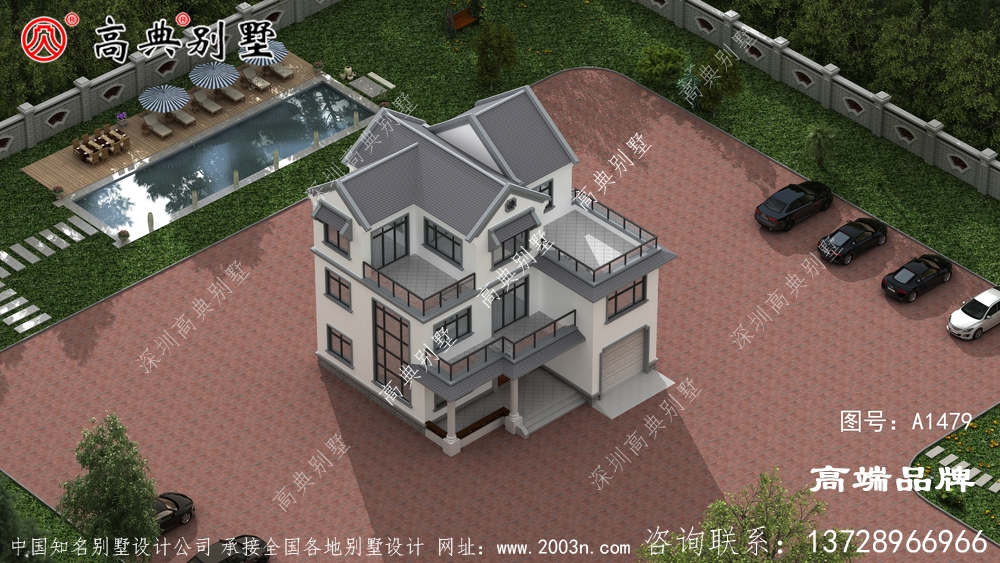農(nóng)村建房戶型圖灰屋頂和米白色外墻優(yōu)雅