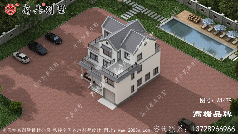 農(nóng)村建房戶型圖灰屋頂和米白色外墻優(yōu)雅
