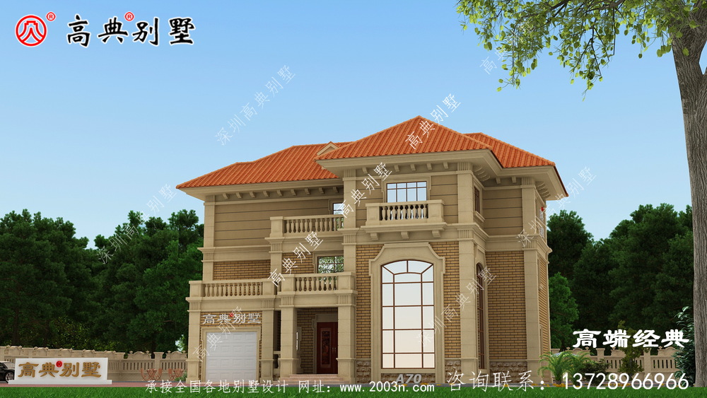 阜陽市歐式農(nóng)村三層小別墅設計圖，占地180平米左右