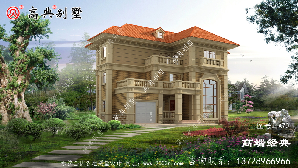阜陽市歐式農(nóng)村三層小別墅設計圖，占地180平米左右