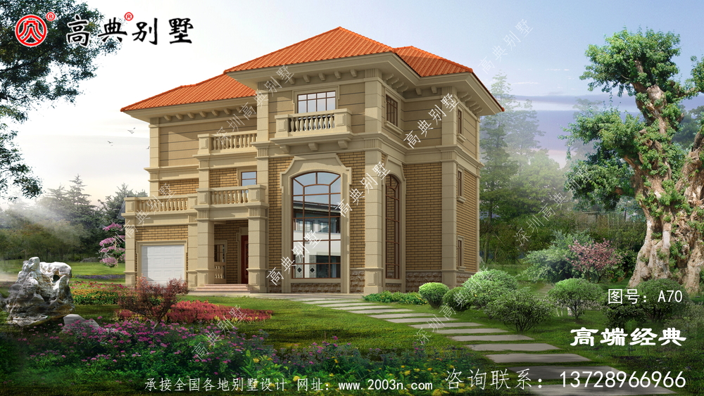 阜陽市歐式農(nóng)村三層小別墅設計圖，占地180平米左右