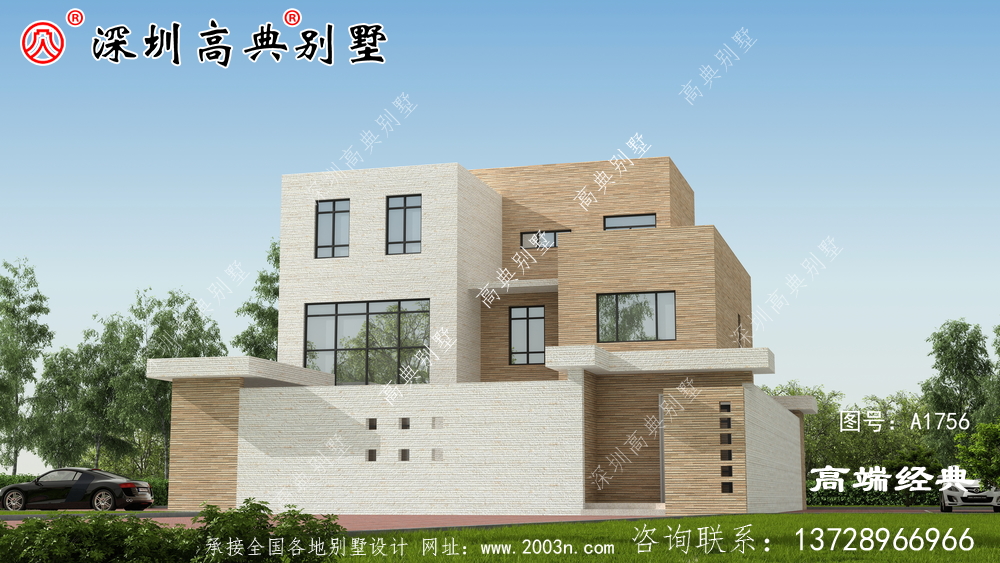 三層現(xiàn)代時(shí)尚小樓設(shè)計(jì)圖，露臺(tái)精美大方，越看越喜歡。