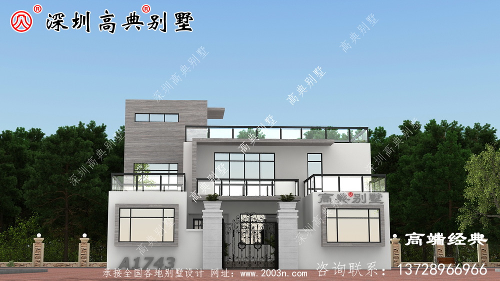 歐式風(fēng)格三層小洋樓外觀圖，外觀，符合農(nóng)村住宅設(shè)計(jì)。