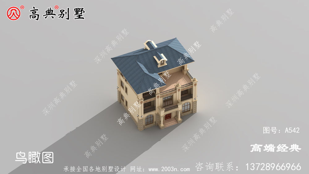 陽臺設計有精致的圍欄美觀大方，藍色房檐十分提神